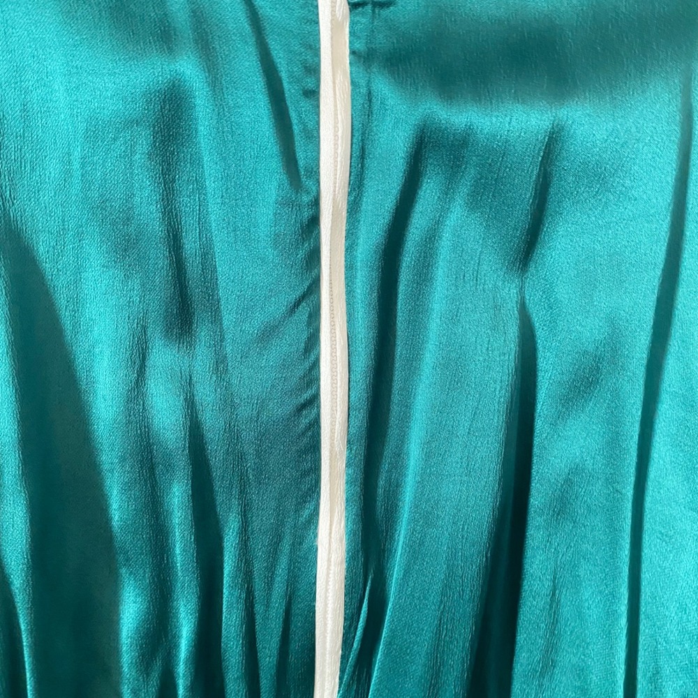 Zara Women Teal Green Satin Cropped Track Jacket Zip Up White Stripe Size Medium - Picture 4 of 5